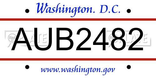 AUB2482 District Of Columbia License Plate