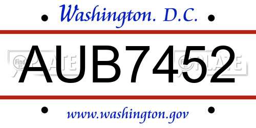 AUB7452 District Of Columbia License Plate
