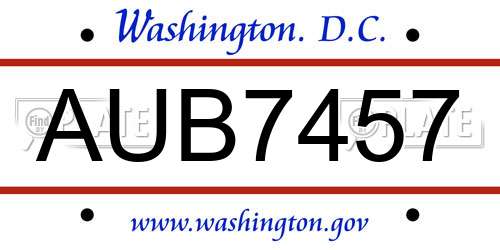AUB7457 District Of Columbia License Plate