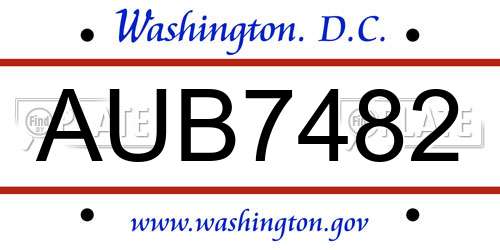 AUB7482 District Of Columbia License Plate