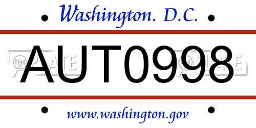 AUT0998 District Of Columbia License Plate