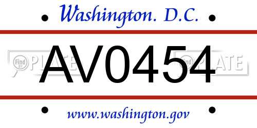 AV0454 District Of Columbia License Plate