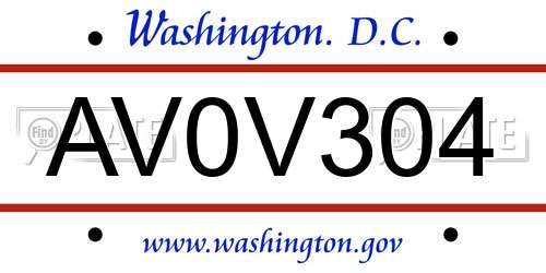 AV0V304 District Of Columbia License Plate