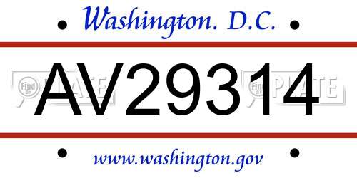 AV29314 District Of Columbia License Plate