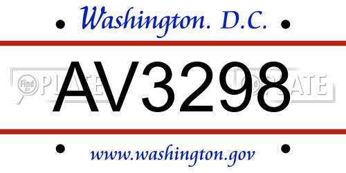 AV3298 District Of Columbia License Plate