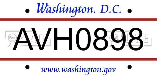 AVH0898 District Of Columbia License Plate