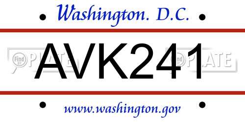 AVK241 District Of Columbia License Plate