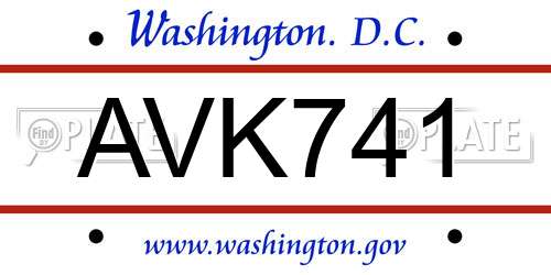 AVK741 District Of Columbia License Plate