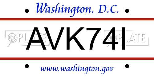 AVK74I District Of Columbia License Plate