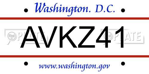 AVKZ41 District Of Columbia License Plate