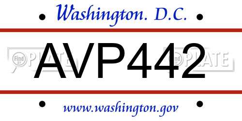 AVP442 District Of Columbia License Plate