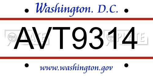 AVT9314 District Of Columbia License Plate