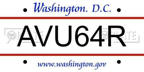 AVU64R District Of Columbia License Plate