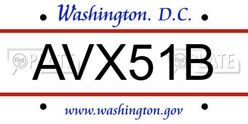 AVX51B District Of Columbia License Plate