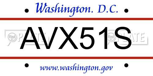 AVX51S District Of Columbia License Plate