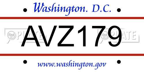 AVZ179 District Of Columbia License Plate
