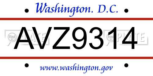 AVZ9314 District Of Columbia License Plate