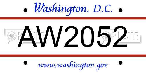 AW2052 District Of Columbia License Plate