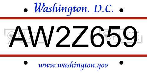AW2Z659 District Of Columbia License Plate