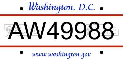 AW49988 District Of Columbia License Plate