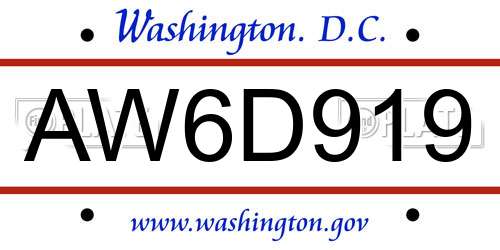 AW6D919 District Of Columbia License Plate