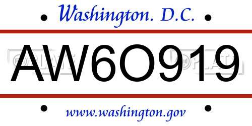 AW6O919 District Of Columbia License Plate