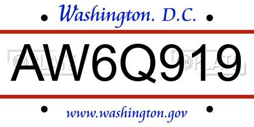 AW6Q919 District Of Columbia License Plate