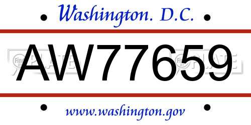 AW77659 District Of Columbia License Plate