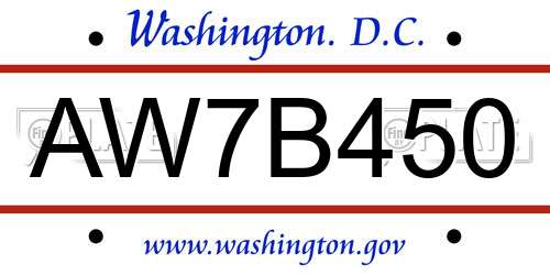 AW7B450 District Of Columbia License Plate