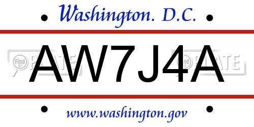AW7J4A District Of Columbia License Plate