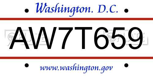 AW7T659 District Of Columbia License Plate