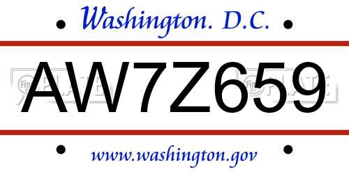 AW7Z659 District Of Columbia License Plate