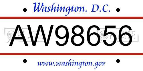 AW98656 District Of Columbia License Plate