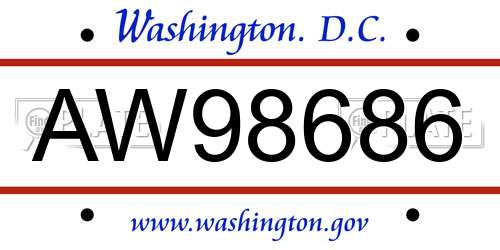 AW98686 District Of Columbia License Plate