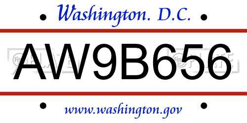 AW9B656 District Of Columbia License Plate