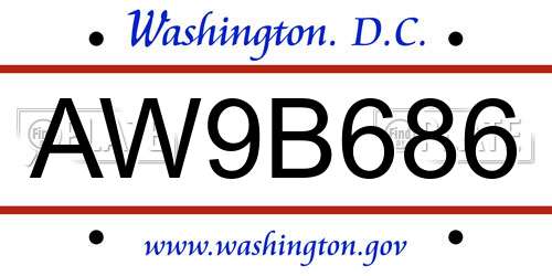 AW9B686 District Of Columbia License Plate