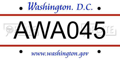 AWA045 District Of Columbia License Plate