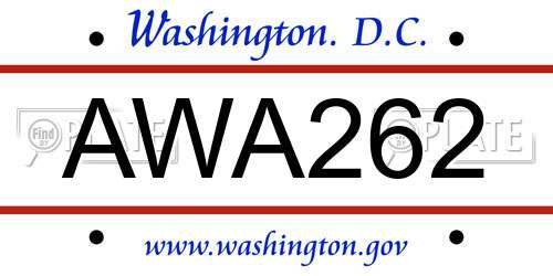 AWA262 District Of Columbia License Plate