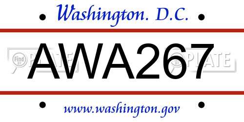 AWA267 District Of Columbia License Plate