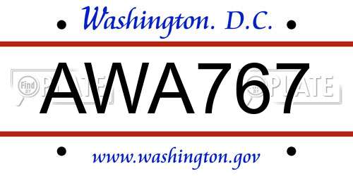 AWA767 District Of Columbia License Plate