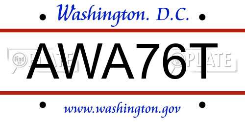 AWA76T District Of Columbia License Plate