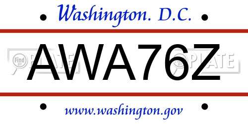 AWA76Z District Of Columbia License Plate