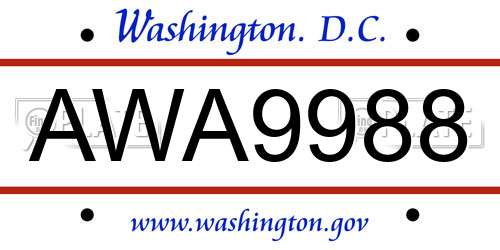 AWA9988 District Of Columbia License Plate