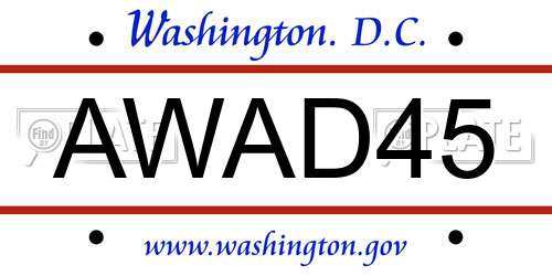 AWAD45 District Of Columbia License Plate