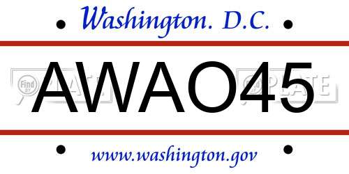 AWAO45 District Of Columbia License Plate