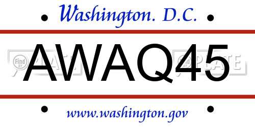 AWAQ45 District Of Columbia License Plate