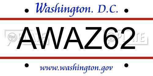 AWAZ62 District Of Columbia License Plate