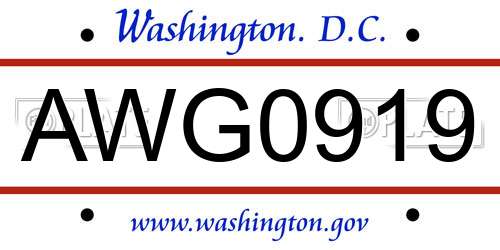 AWG0919 District Of Columbia License Plate