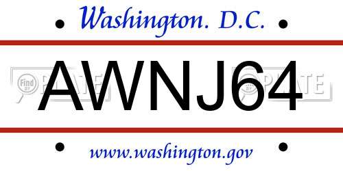 AWNJ64 District Of Columbia License Plate