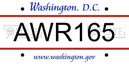 AWR165 District Of Columbia License Plate
